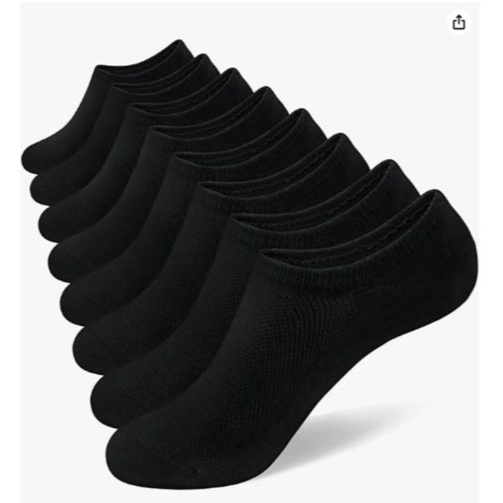 8 Pairs Men’s Socks No Show Socks 9-11 Invisible Low Cut Cotton Black Non Slip